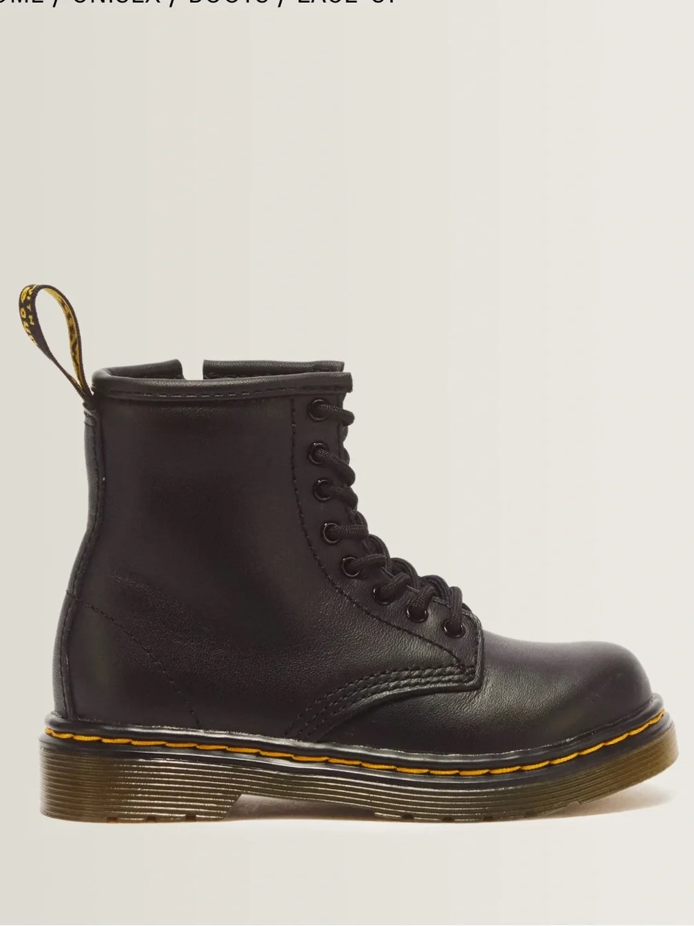 Dr. Martens Toddler 1460 Black Leather Lace-Up Boots with Yellow Stitching Sz 9